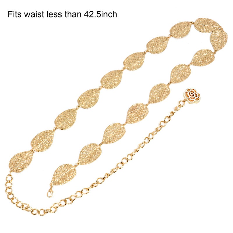 Coucoland Womens Metal Leaf Waistband Fashion Skinny Plated Adjustable Waist Chain Belt for Dress - Image 4